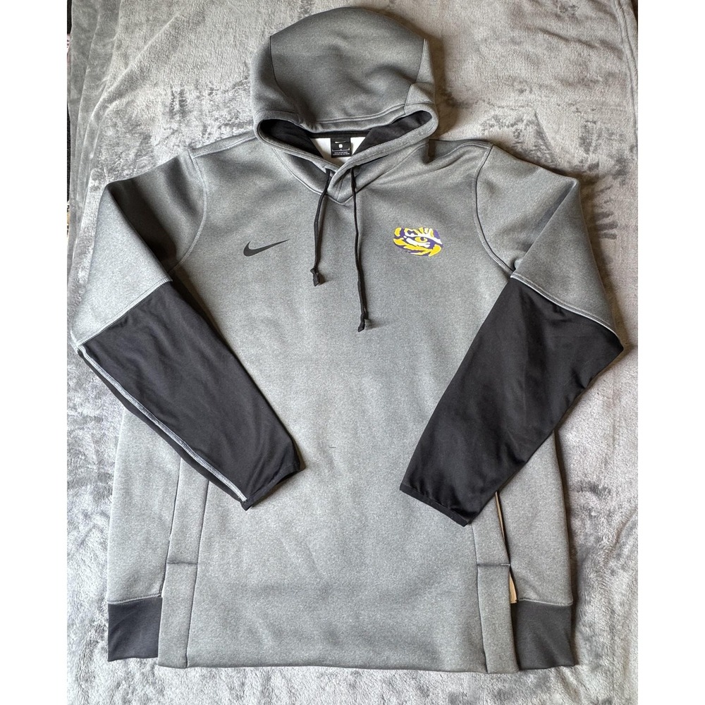 LSU Louisiana State Tigers Hoodie Mens Large Gray Nike NCAA Football Fleece